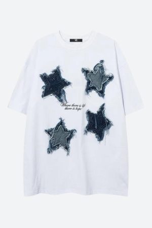 Quick Outfits, Modest Fashion Outfits Ideas Denim Star Patchwork Tee