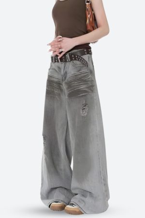Quick Outfits, Modest Fashion Outfits Ideas Distressed Wide Leg Jeans