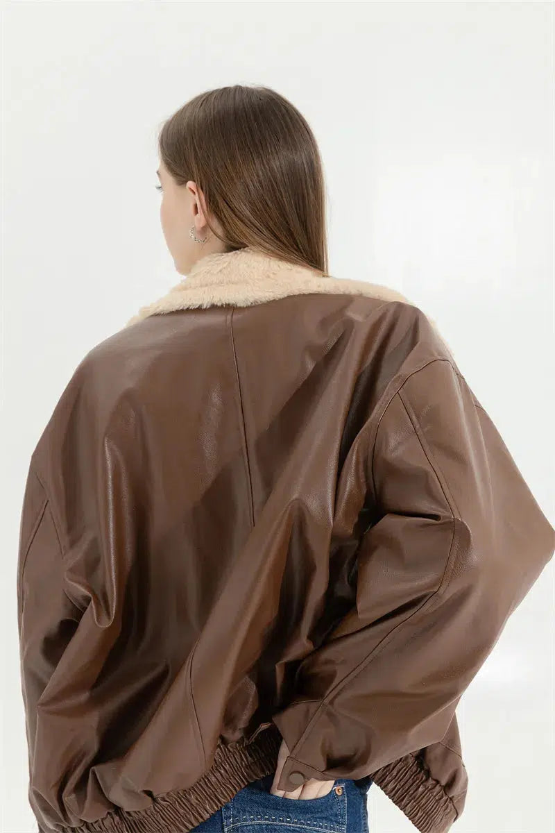 Quick Outfits, Modest Fashion Outfits Ideas Double-Faced Faux Leather & Fur Jacket