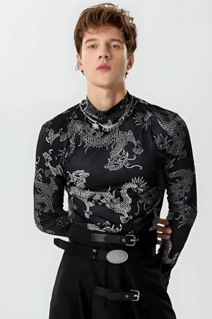 Quick Outfits, Modest Fashion Outfits Ideas Dragon High Neck Top