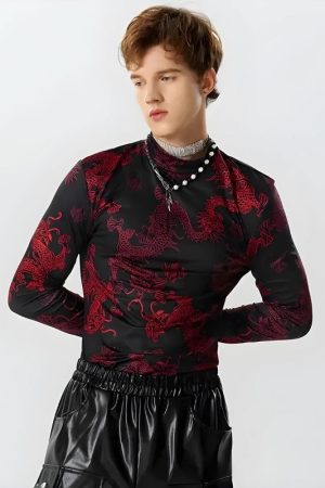 Quick Outfits, Modest Fashion Outfits Ideas Dragon High Neck Top