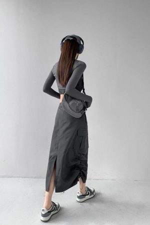Quick Outfits, Modest Fashion Outfits Ideas Drawstring Parachute Midi Skirt