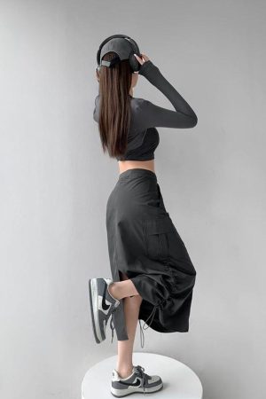 Quick Outfits, Modest Fashion Outfits Ideas Drawstring Parachute Midi Skirt