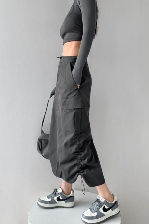 Quick Outfits, Modest Fashion Outfits Ideas Drawstring Parachute Midi Skirt