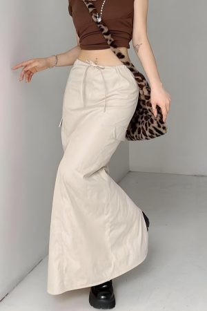 Quick Outfits, Modest Fashion Outfits Ideas Drawstring Waist Parachute Maxi Skirt
