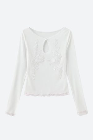 Quick Outfits, Modest Fashion Outfits Ideas Floral Embroidered Mesh Top