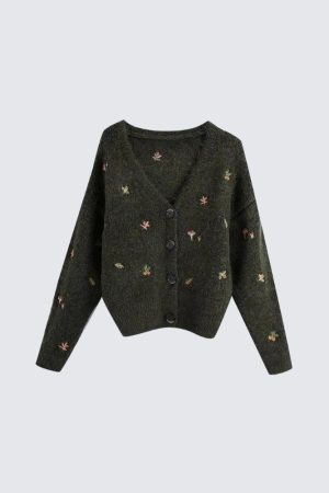 Quick Outfits, Modest Fashion Outfits Ideas Goblincore Leaf Embroidery Cardigan