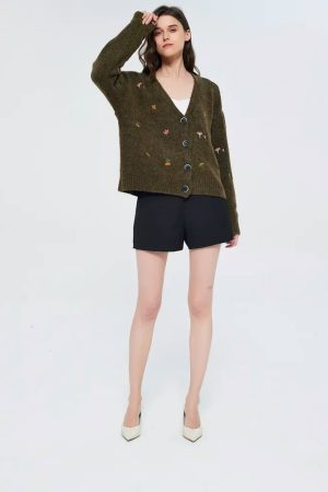 Quick Outfits, Modest Fashion Outfits Ideas Goblincore Leaf Embroidery Cardigan