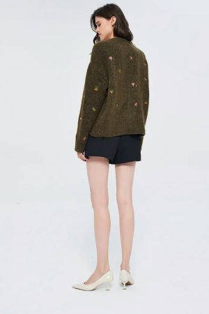 Quick Outfits, Modest Fashion Outfits Ideas Goblincore Leaf Embroidery Cardigan