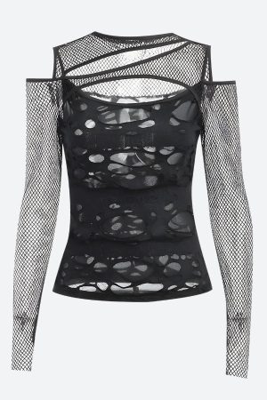 Quick Outfits, Modest Fashion Outfits Ideas Goth Fishnet Ripped Top