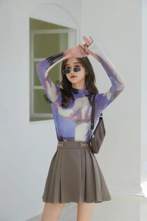 Quick Outfits, Modest Fashion Outfits Ideas Graphic Women Printed Mesh Top