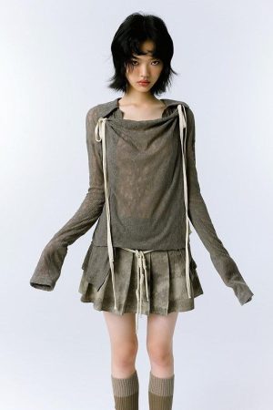 Quick Outfits, Modest Fashion Outfits Ideas Grunge Asymmetric Long Sleeve Lace Top