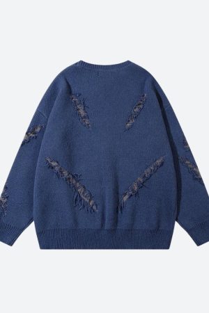Quick Outfits, Modest Fashion Outfits Ideas Grunge Claw Distressed Knitted Sweater