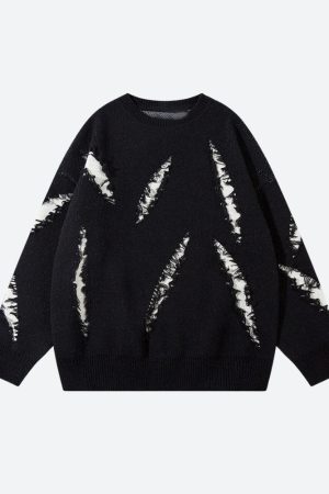 Quick Outfits, Modest Fashion Outfits Ideas Grunge Claw Distressed Knitted Sweater