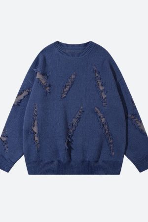 Quick Outfits, Modest Fashion Outfits Ideas Grunge Claw Distressed Knitted Sweater