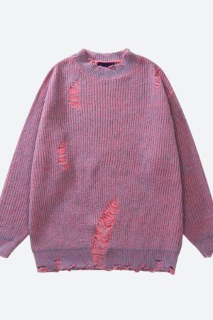 Quick Outfits, Modest Fashion Outfits Ideas Grunge Distressed Knitted Sweater