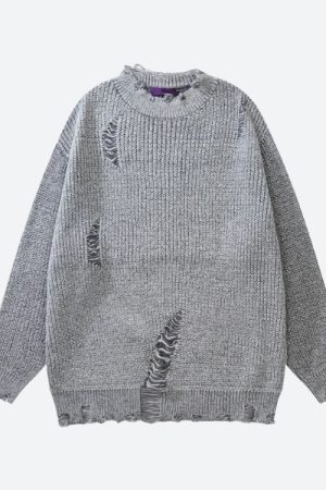 Quick Outfits, Modest Fashion Outfits Ideas Grunge Distressed Knitted Sweater