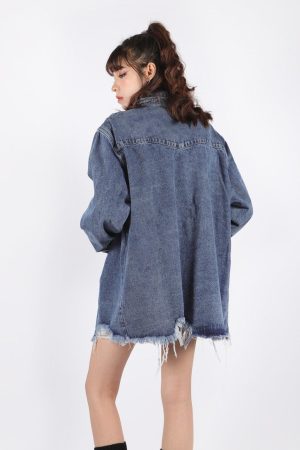 Quick Outfits, Modest Fashion Outfits Ideas Grunge Distressed Long Denim Jacket