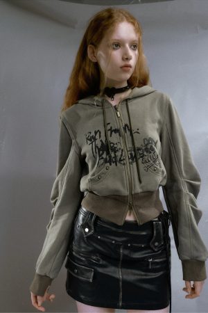 Quick Outfits, Modest Fashion Outfits Ideas Grunge Ruched Sleeve Hoodie