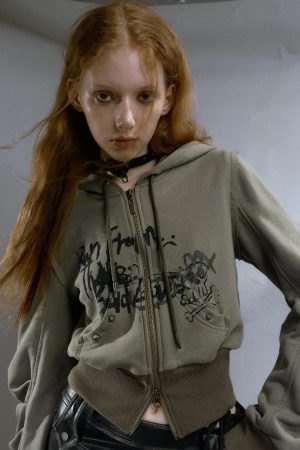 Quick Outfits, Modest Fashion Outfits Ideas Grunge Ruched Sleeve Hoodie