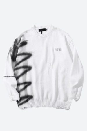 Quick Outfits, Modest Fashion Outfits Ideas Grunge Spray Paint Distressed Knitted Sweater
