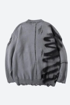 Quick Outfits, Modest Fashion Outfits Ideas Grunge Spray Paint Distressed Knitted Sweater