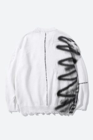 Quick Outfits, Modest Fashion Outfits Ideas Grunge Spray Paint Distressed Knitted Sweater
