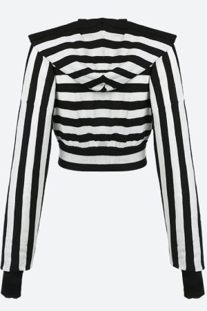 Quick Outfits, Modest Fashion Outfits Ideas Grunge Striped Hooded Crop Top