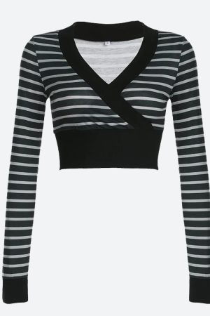 Quick Outfits, Modest Fashion Outfits Ideas Grunge Striped Wrap Crop Top