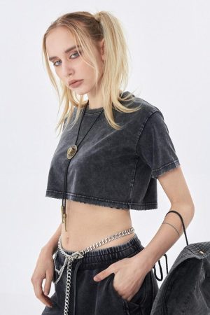 Quick Outfits, Modest Fashion Outfits Ideas Grunge Washed Crop Top