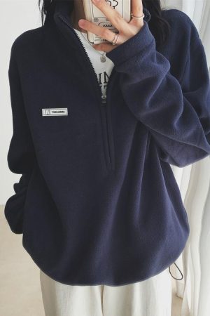 Quick Outfits, Modest Fashion Outfits Ideas Half Zipper Fleece Sweatshirt