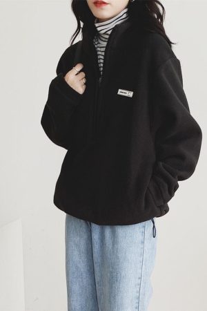 Quick Outfits, Modest Fashion Outfits Ideas Half Zipper Fleece Sweatshirt