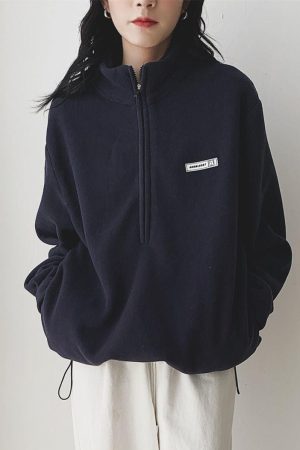 Quick Outfits, Modest Fashion Outfits Ideas Half Zipper Fleece Sweatshirt