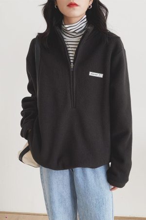 Quick Outfits, Modest Fashion Outfits Ideas Half Zipper Fleece Sweatshirt