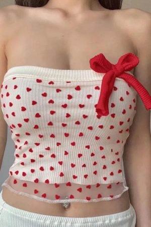 Quick Outfits, Modest Fashion Outfits Ideas Heart Ribbed Tube Top