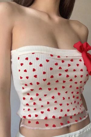 Quick Outfits, Modest Fashion Outfits Ideas Heart Ribbed Tube Top