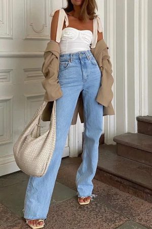 Quick Outfits, Modest Fashion Outfits Ideas High Waist Casual Washed Jeans