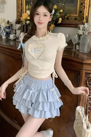 Quick Outfits, Modest Fashion Outfits Ideas Kawaii Top & Ruffled Mini Skirt Two Piece Set