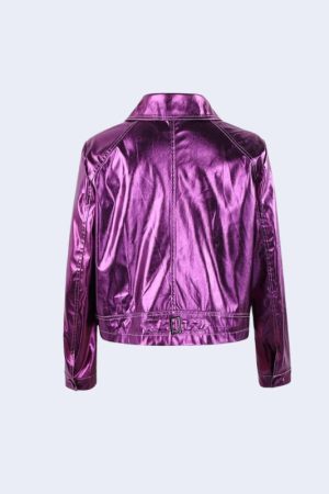 Quick Outfits, Modest Fashion Outfits Ideas Metallic Fuchsia Faux Leather Jacket