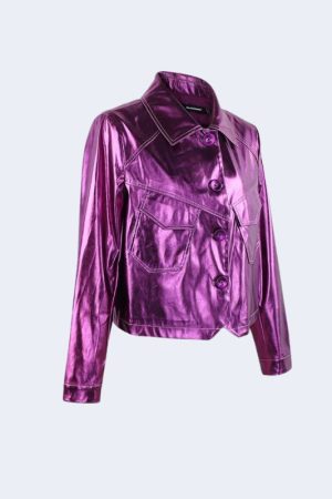 Quick Outfits, Modest Fashion Outfits Ideas Metallic Fuchsia Faux Leather Jacket