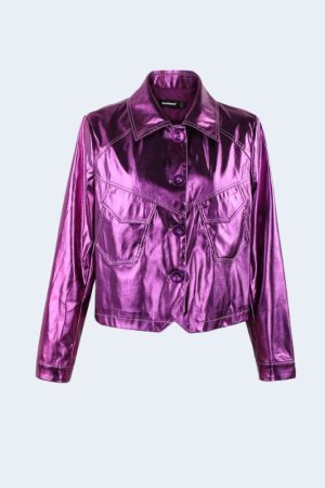 Quick Outfits, Modest Fashion Outfits Ideas Metallic Fuchsia Faux Leather Jacket