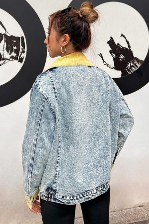 Quick Outfits, Modest Fashion Outfits Ideas Mid Wash Patchwork Denim Jacket