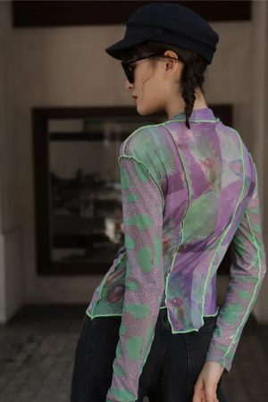 Quick Outfits, Modest Fashion Outfits Ideas Patchwork Asymmetric Mesh Top