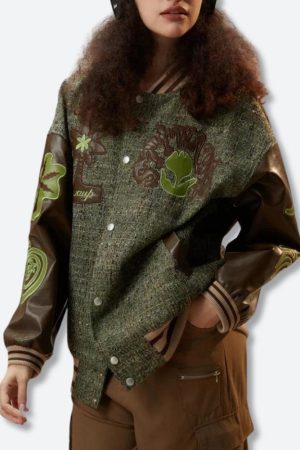 Quick Outfits, Modest Fashion Outfits Ideas Patchwork Bomber Jacket