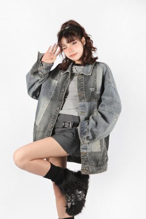 Quick Outfits, Modest Fashion Outfits Ideas Patchwork Oversized Denim Jacket