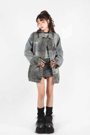 Quick Outfits, Modest Fashion Outfits Ideas Patchwork Oversized Denim Jacket