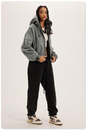 Quick Outfits, Modest Fashion Outfits Ideas Retro Zip-Up Hoodie