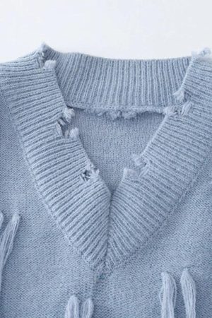 Quick Outfits, Modest Fashion Outfits Ideas Ripped Tasseled Sweater Vest