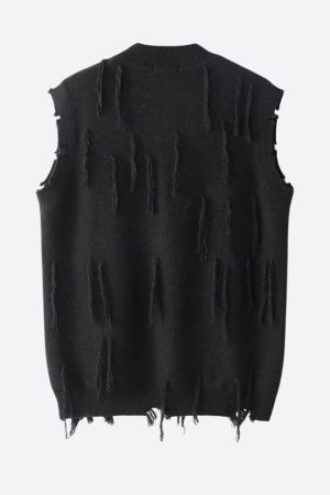 Quick Outfits, Modest Fashion Outfits Ideas Ripped Tasseled Sweater Vest