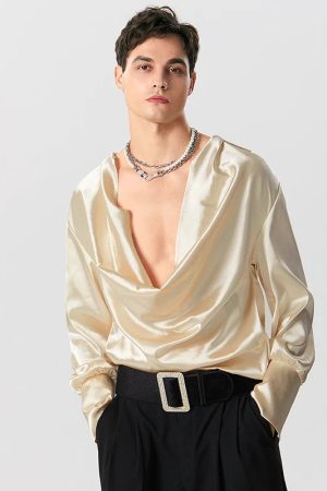 Quick Outfits, Modest Fashion Outfits Ideas Satin Cowl Neck Shirt